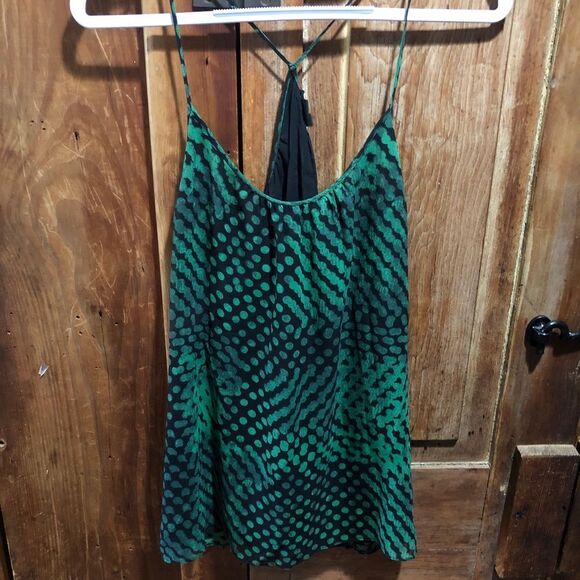 THEORY SHIRAO BLURRED SILK CAMI WOMENS SMALL GREEN BLACK ANIMAL PRINT SNAKE - Picture 3 of 8